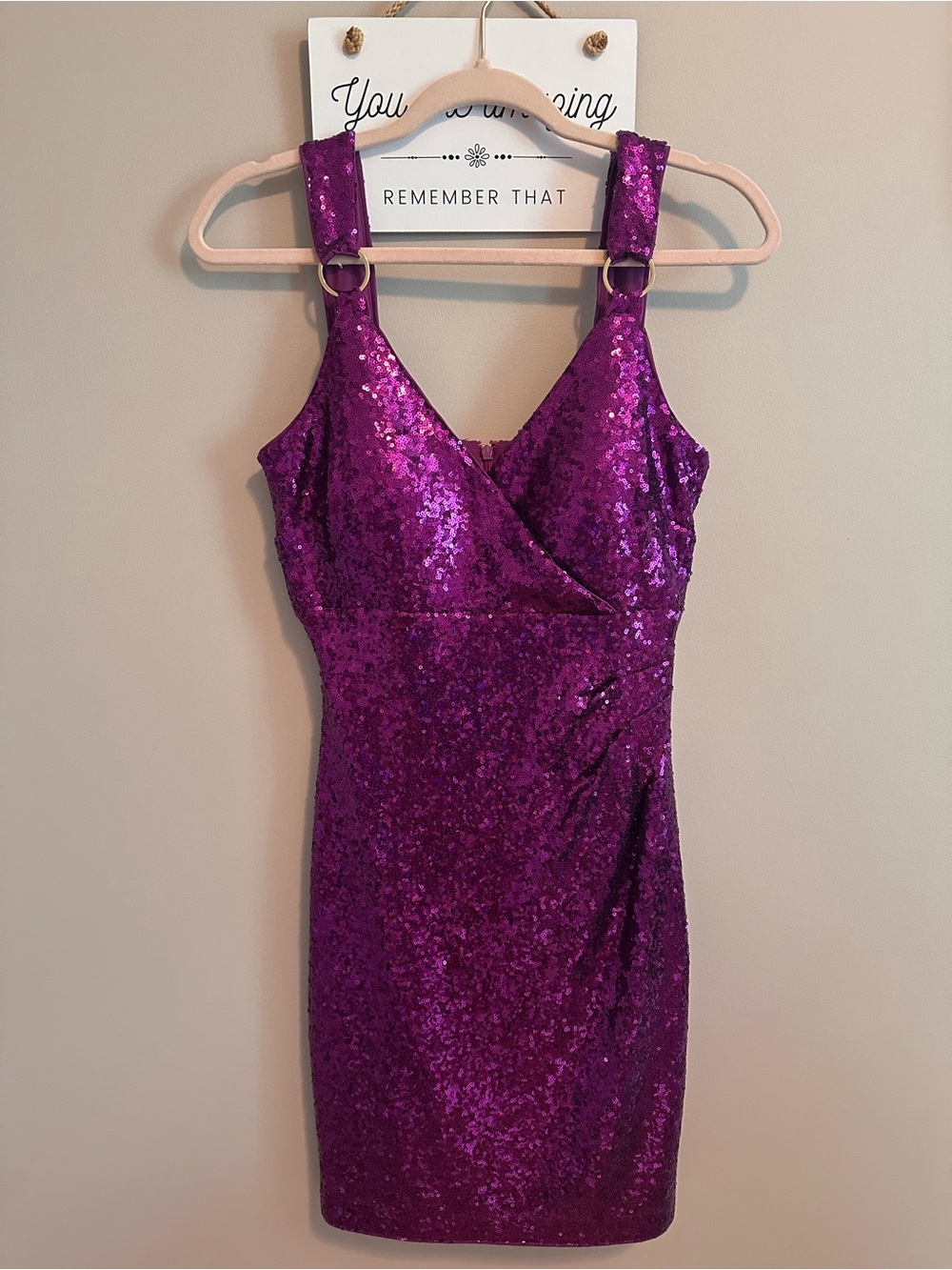 Guess Purple Sequin Wrap-Front Mini Dress